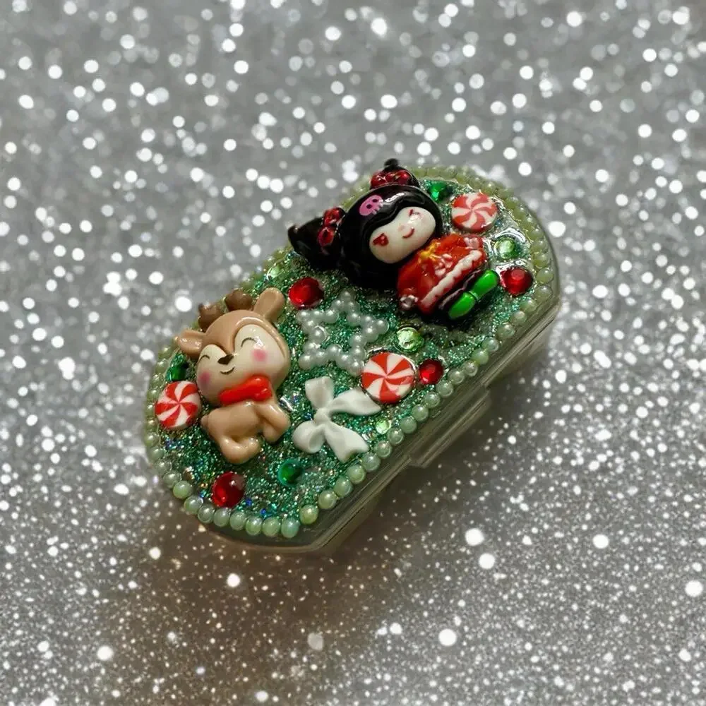 Handmade Decoden Mini Pill Box Kuromi, Kawaii Junk Case For Christmas Xmas Deer